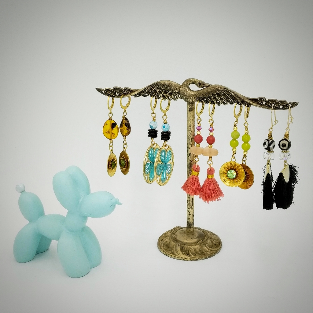 One-Of-A-Kind Seaglass & Swarovski Trendy Earrings